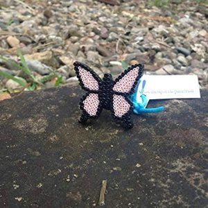 Beaded Wooden Butterfly Pin handmade handcrafted